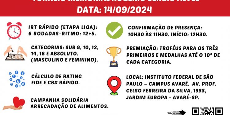 Avaré sedia etapa da Liga do Enxadrista com torneio em homenagem a Rogério Sérgio Alves