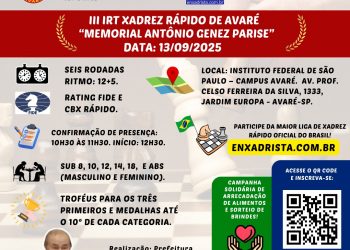 Avaré-SP sedia a 21ª Etapa da Liga do Enxadrista com Torneio Válido para Rating FIDE Rápido