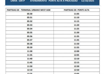 COMUNICADO  *Procissão da Ponte Alta tem horário extra de ônibus neste domingo, 12*