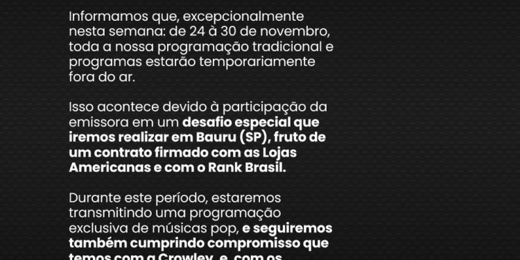 COMUNICADO – Estimados ouvintes da Rádio Avaré 107,1 FM: