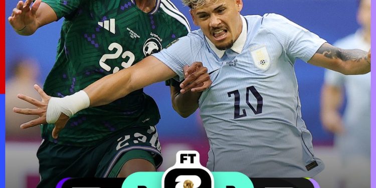 Uruguai arranca 1 a 1 com Arábia Saudita em estreia do Grupo H da Copa